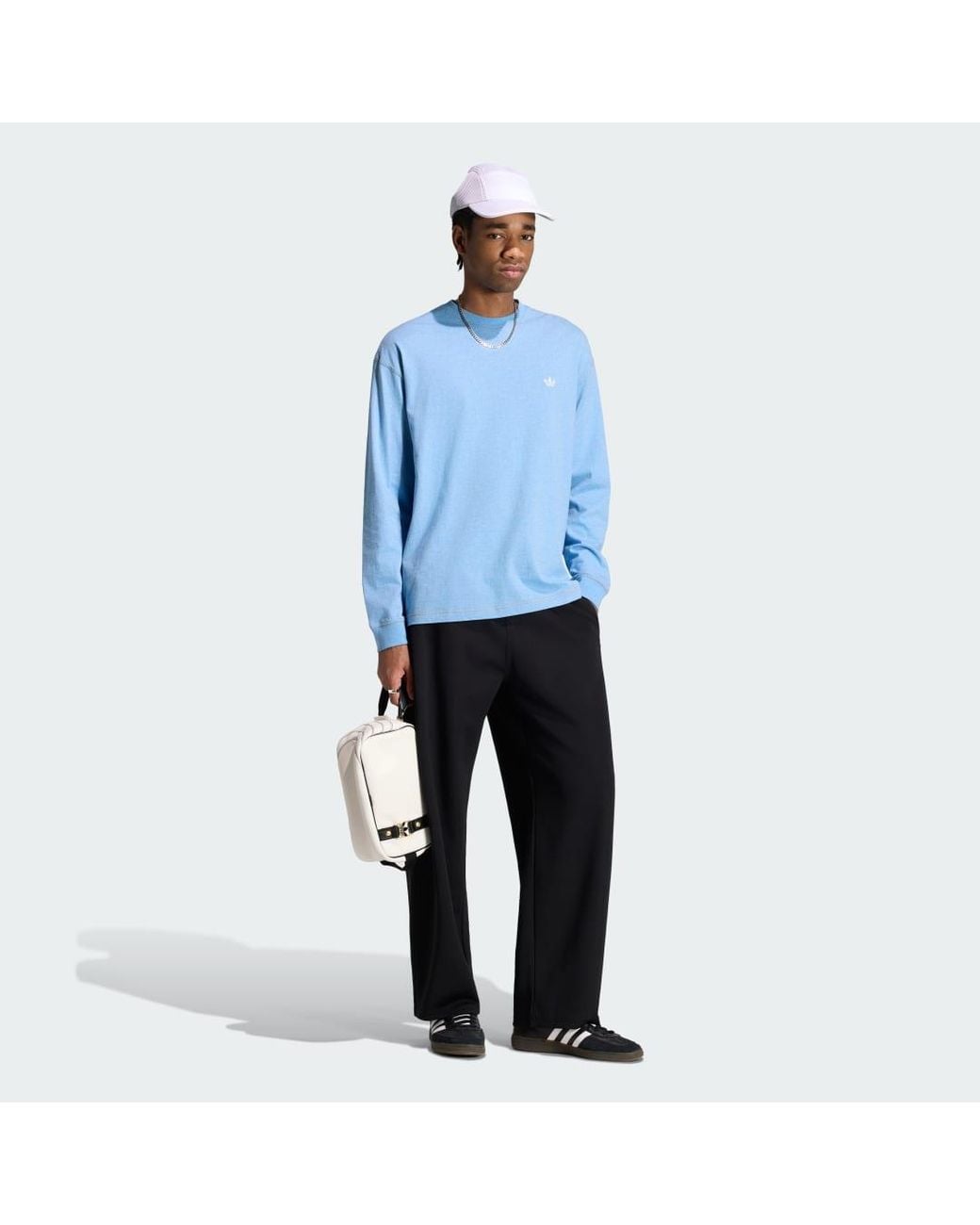 Adidas Blue Trefoil Essentials Melange Long Sleeve Long-Sleeve Top for men
