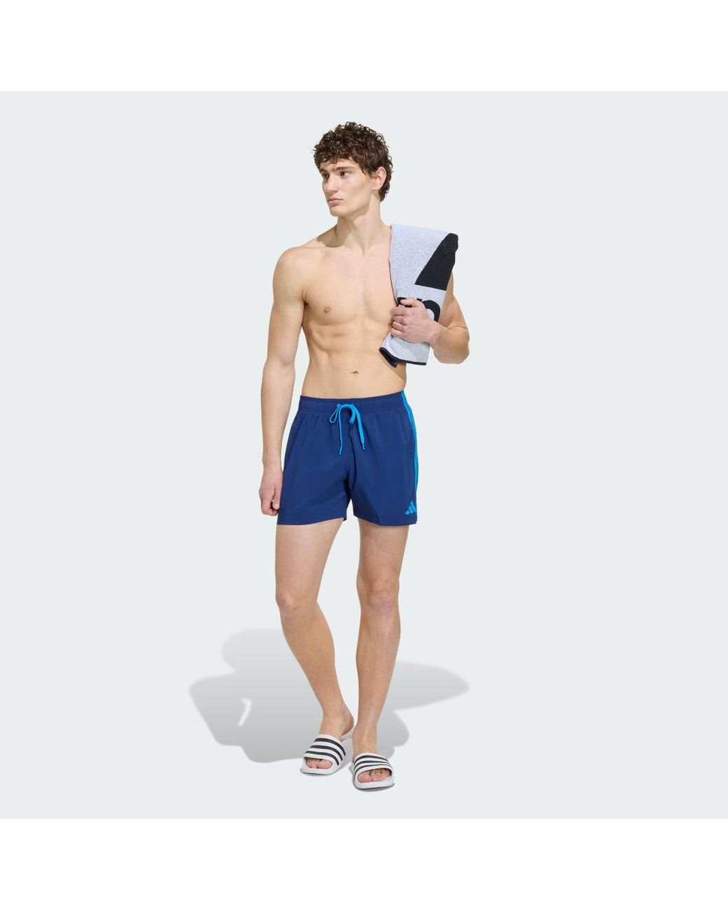 Adidas Blue 3-Stripes Swim Shorts for men
