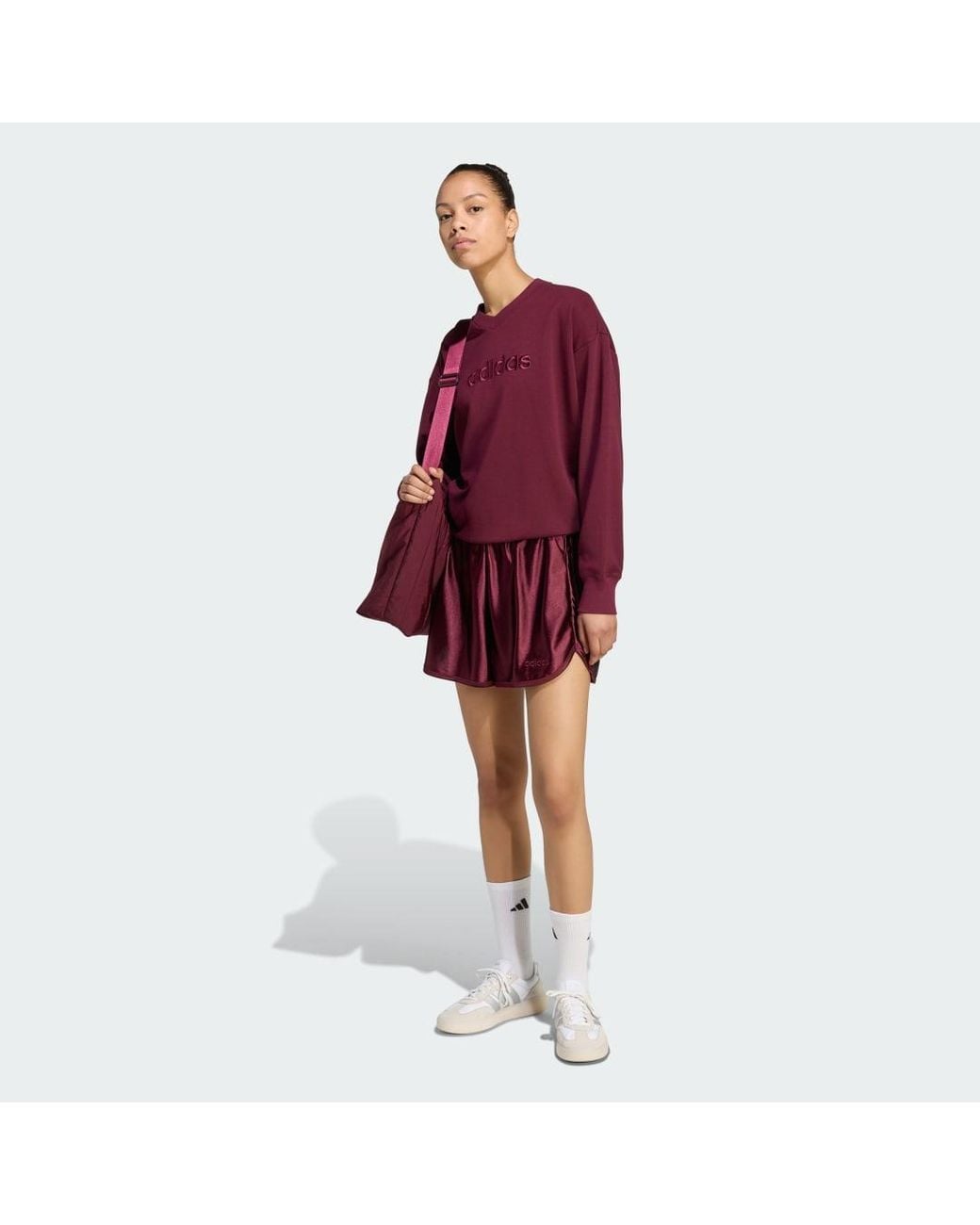 Adidas Red Seasonal Essentials Satin V-Neck Sweatshirt