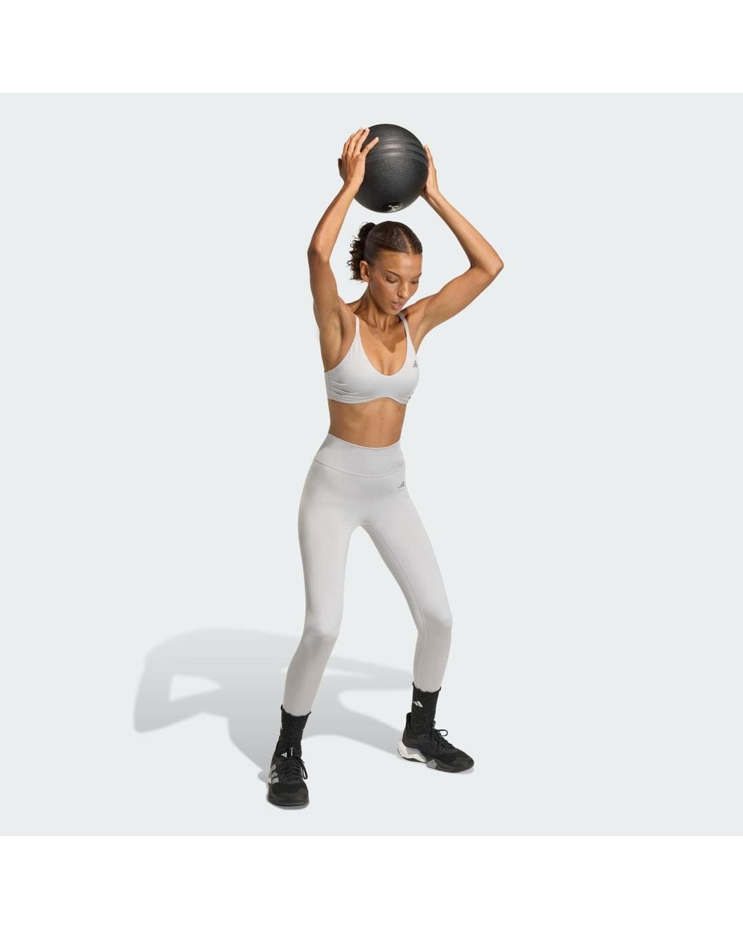 Adidas White Optime Essentials Workout Shine Light Support Bra