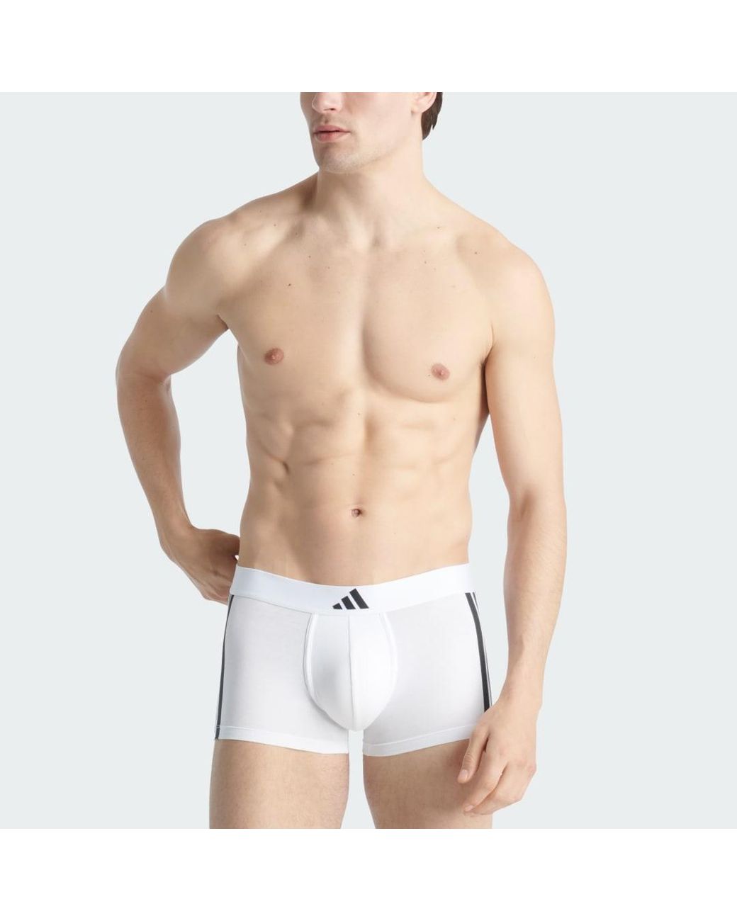 Adidas White Active Flex Cotton 3 Stripes Low Rise Trunk 2 Pack Underwear for men