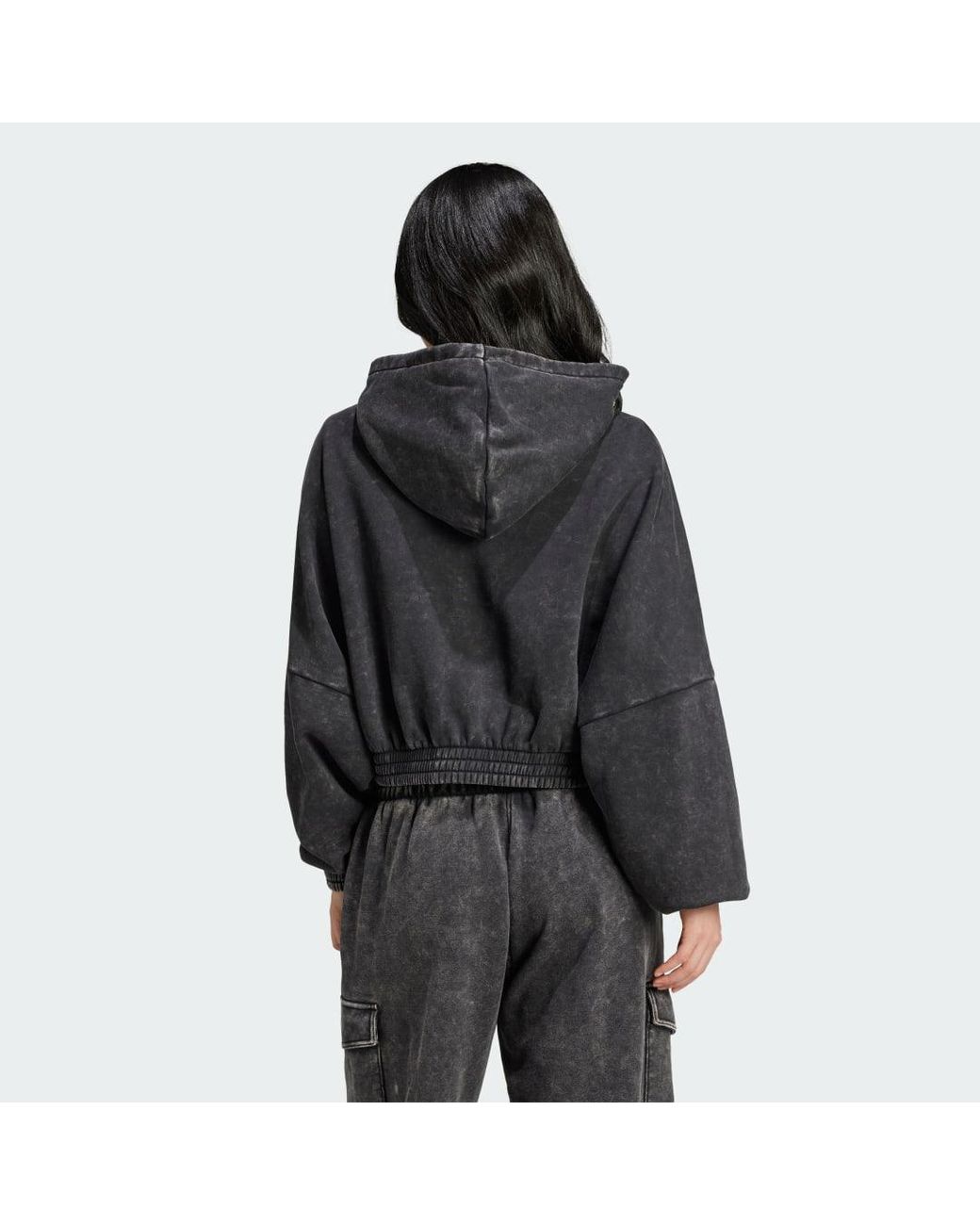 Adidas Black Acid-Wash Crop Hoodie