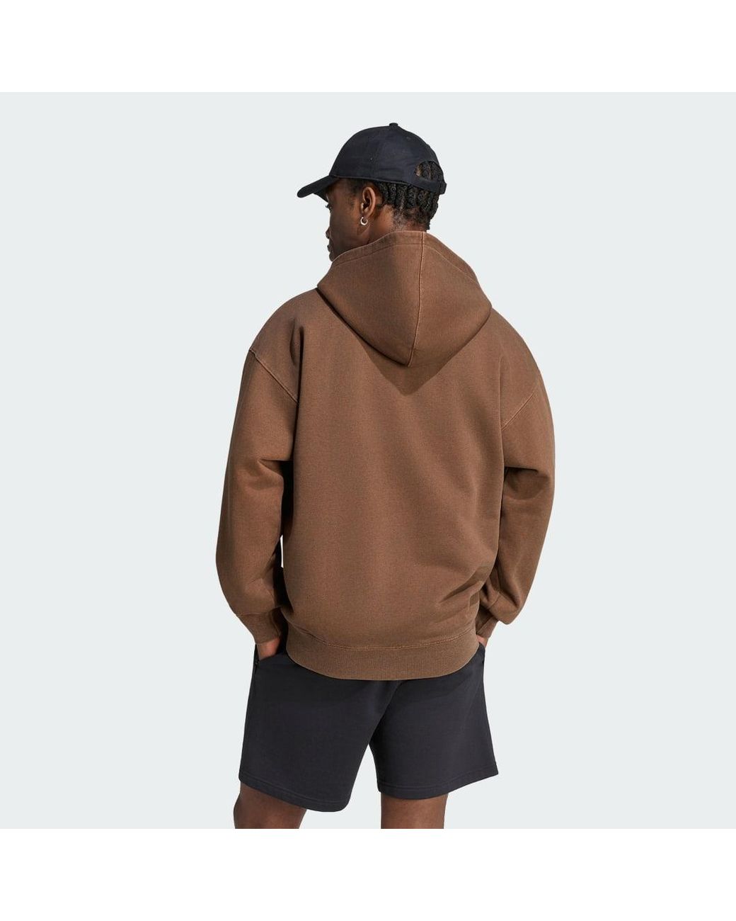 Adidas Originals Brown Trefoil Essentials Washed Full Zip Loose Hoodie for men