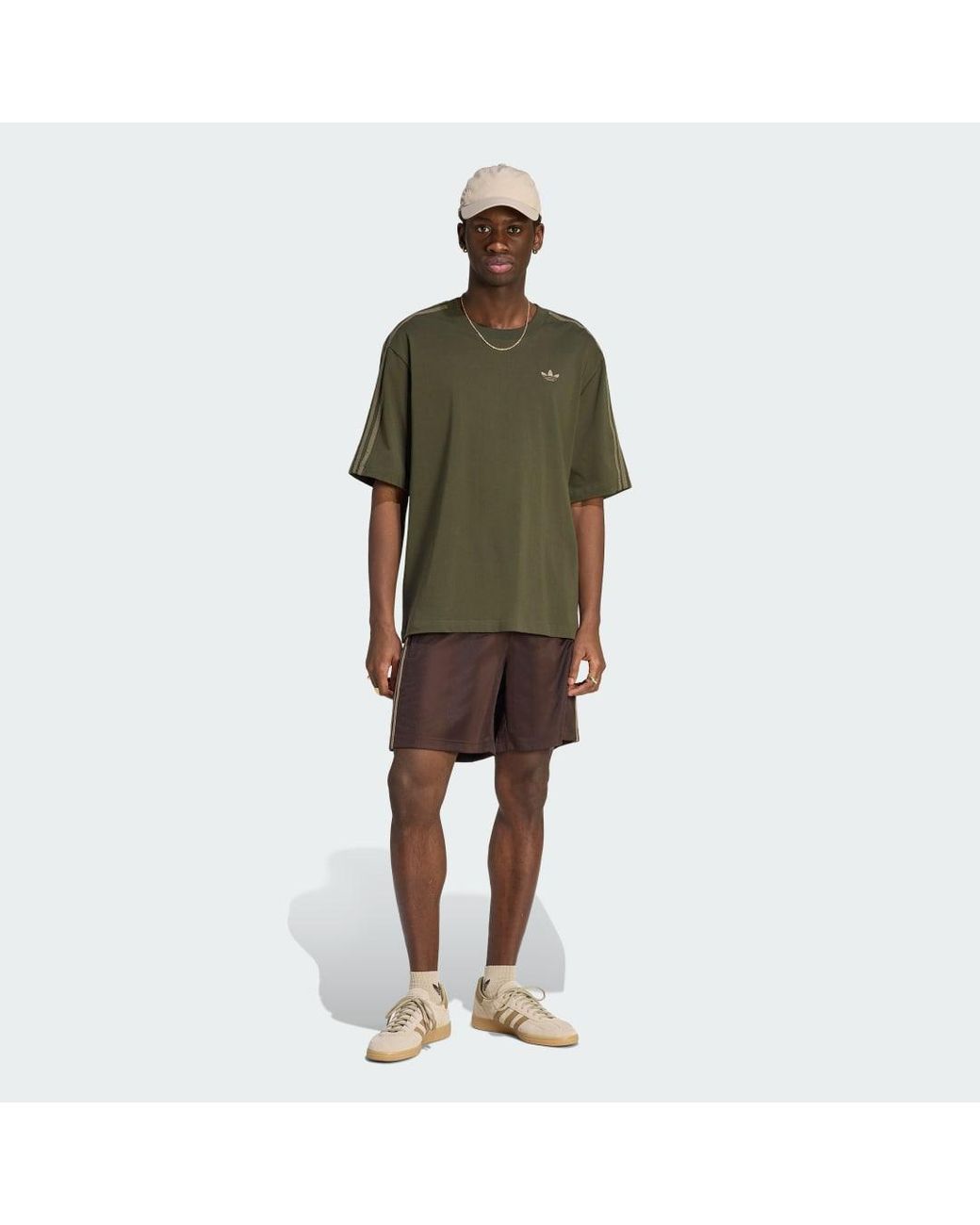 Adidas Green Adicolor 3-Stripes Oversized T-Shirt for men