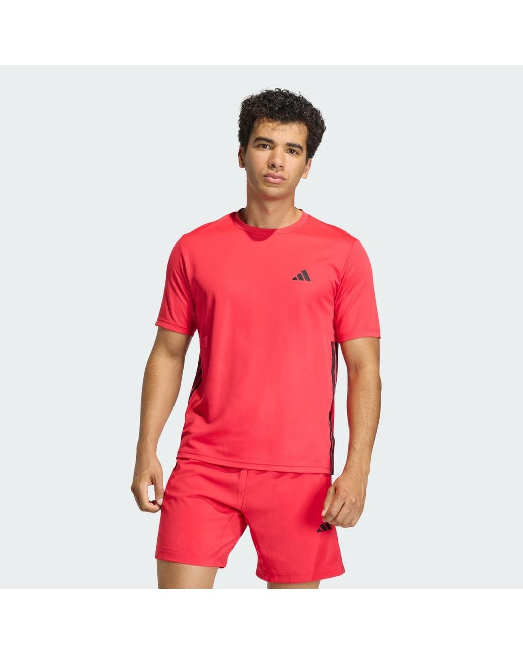 Adidas Red Workout Essentials Base 3-Stripes T-Shirt for men