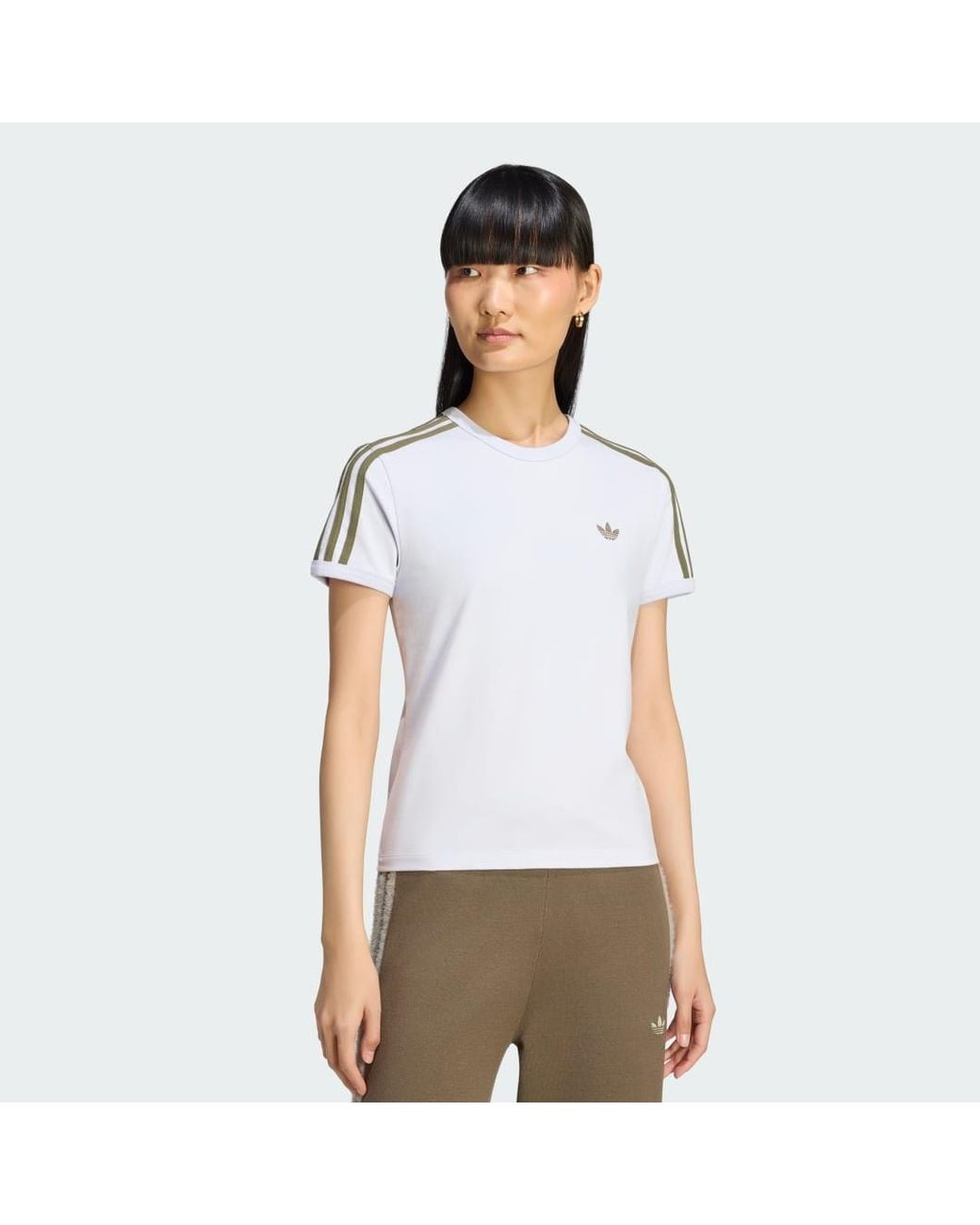 Adidas White 3 Stripes Slim T-Shirt