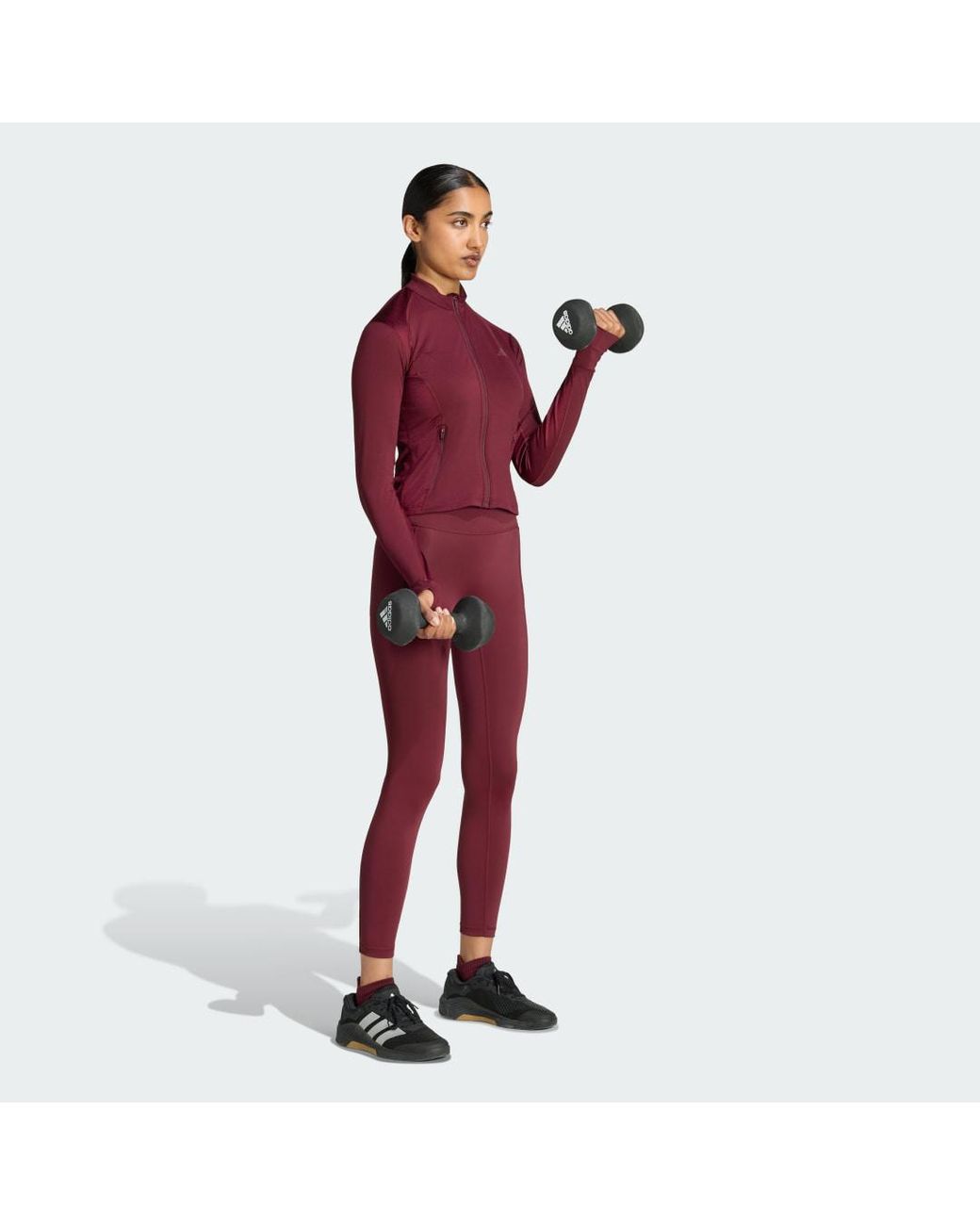 Adidas Red Primelift Essentials Workout Shine Zip Jacket