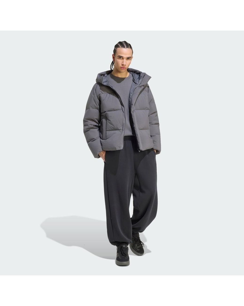 Adidas Gray Helionic Down Puffer Hooded Jacket for men