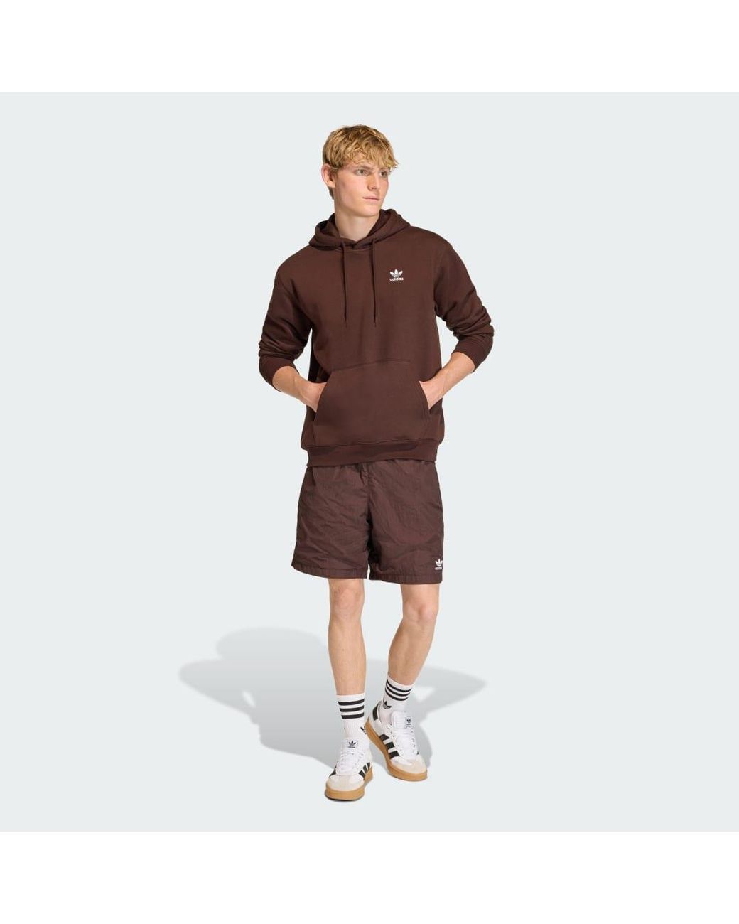 Adidas Brown Trefoil Essentials Woven Shorts for men