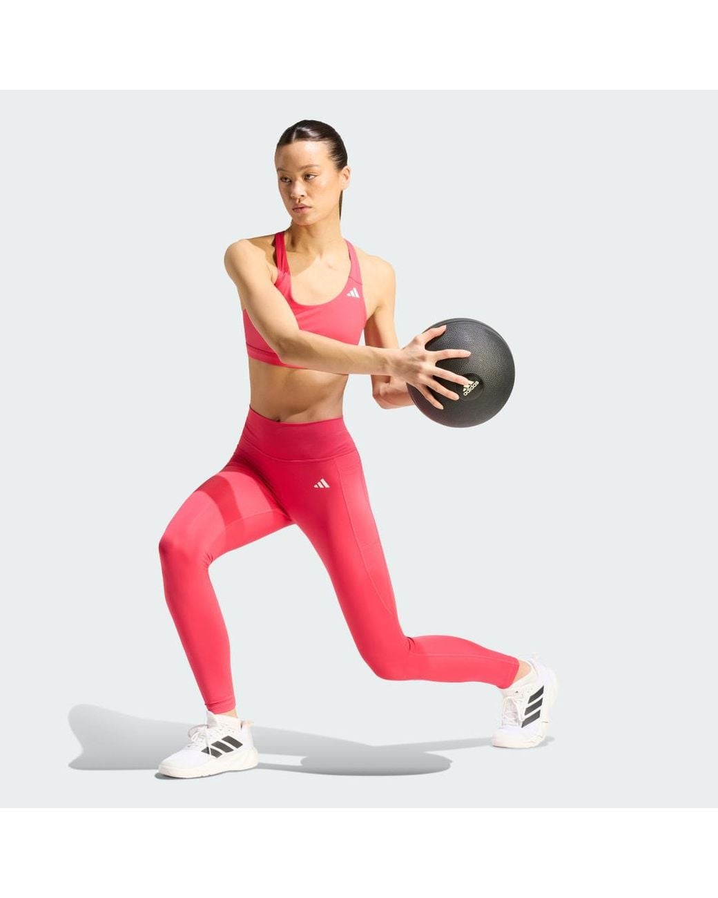 Adidas Red Optimé Essentials Stash Pocket Full-Length Leggings