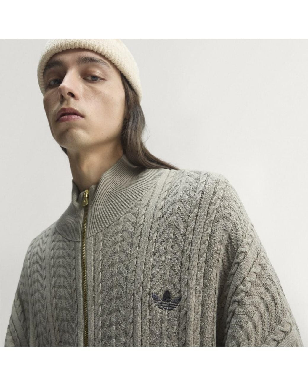 Adidas Gray Firebird Cable Knit Track Top for men