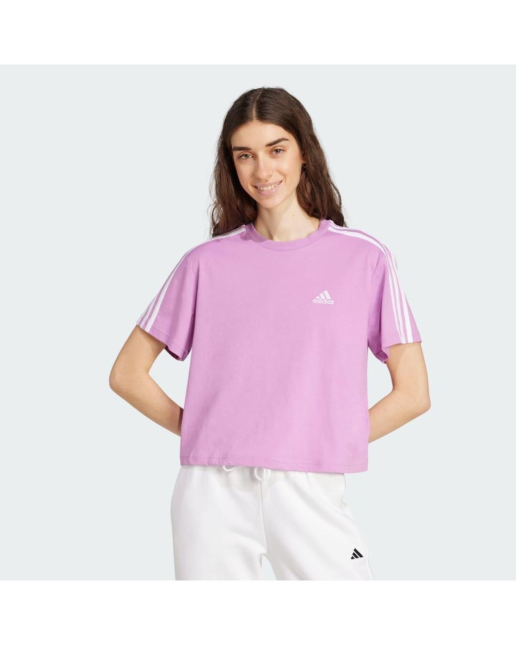 Adidas Purple Essentials 3-Stripes Single Jersey Crop Top