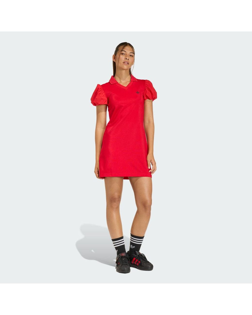 Adidas Red Dress With Balloon Sleeves
