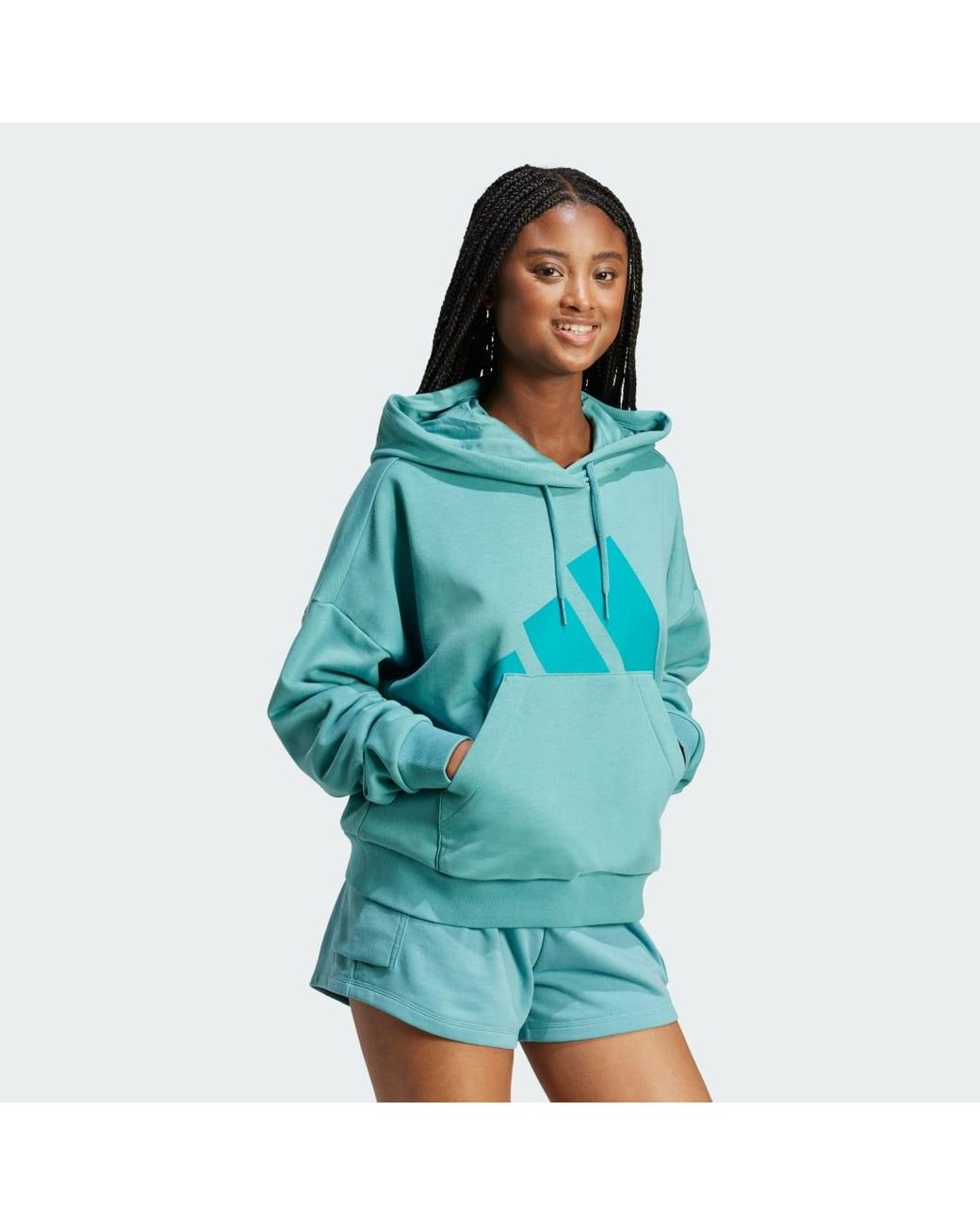 Adidas Blue Essentials Big Logo French Terry Loose Hoodie