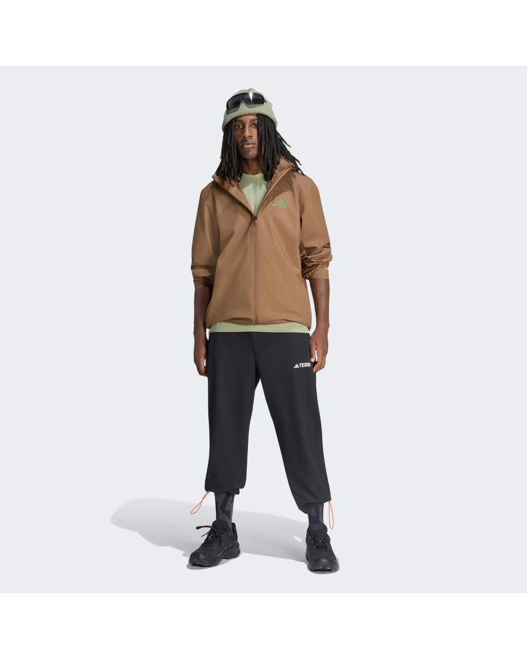 Adidas Brown Terrex Multi Essentials 2 Layer Rain Jacket for men
