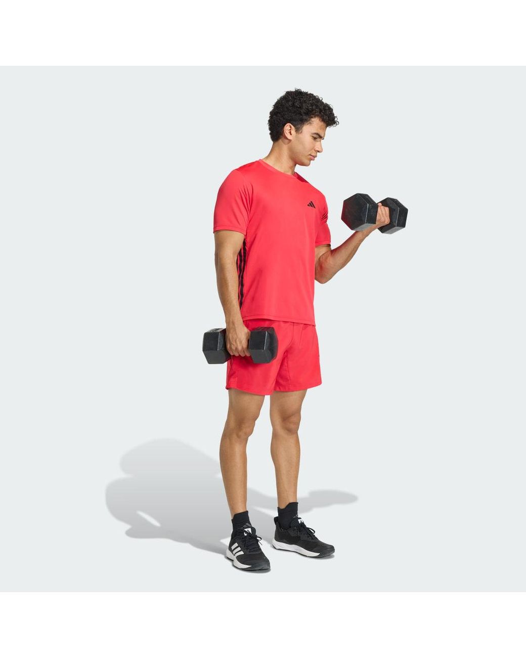 Adidas Red Workout Essentials Base 3-Stripes T-Shirt for men