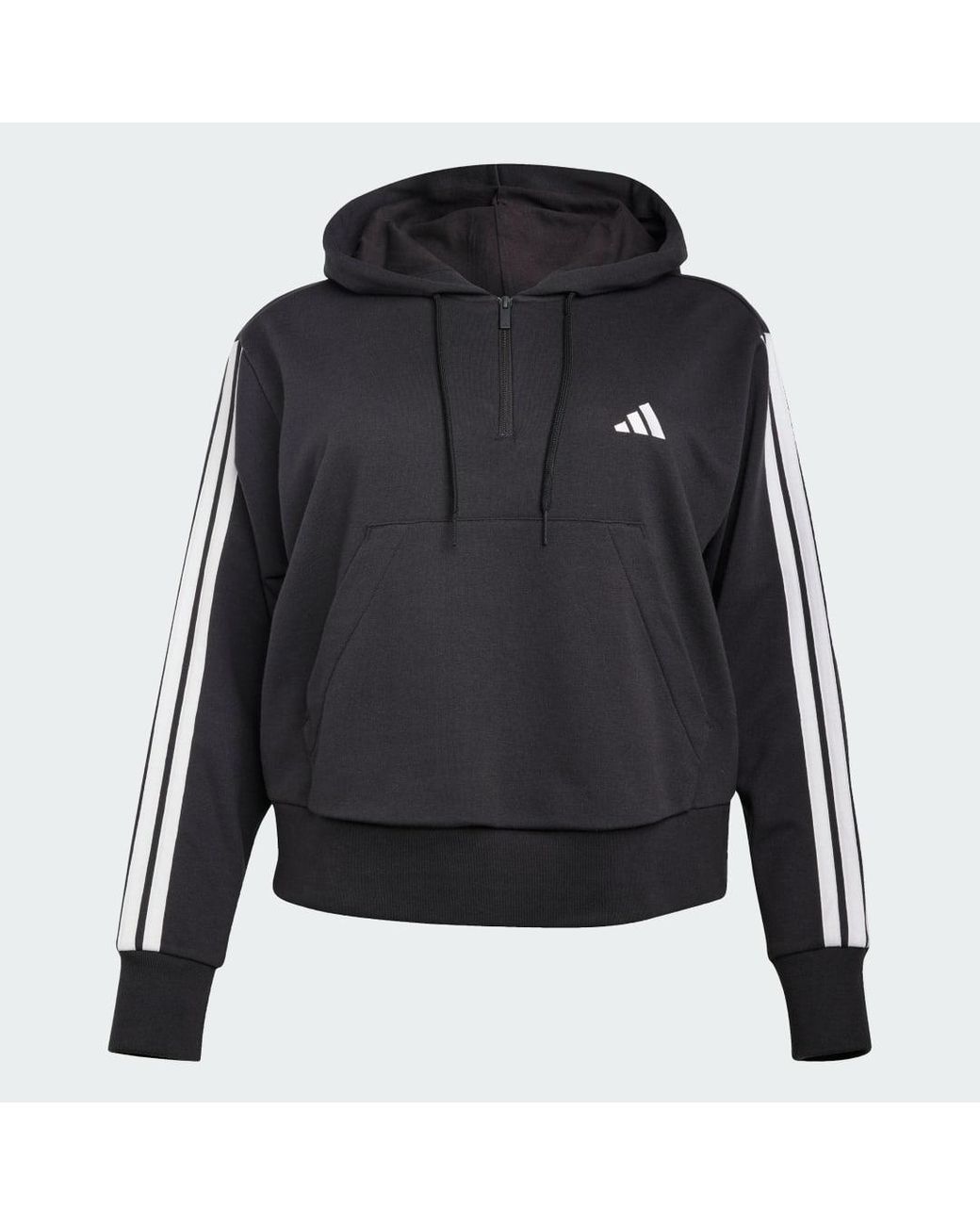 Adidas Originals Black Essentials 3-Stripes French Terry Quarter-Zip Hoodie (Plus Size)