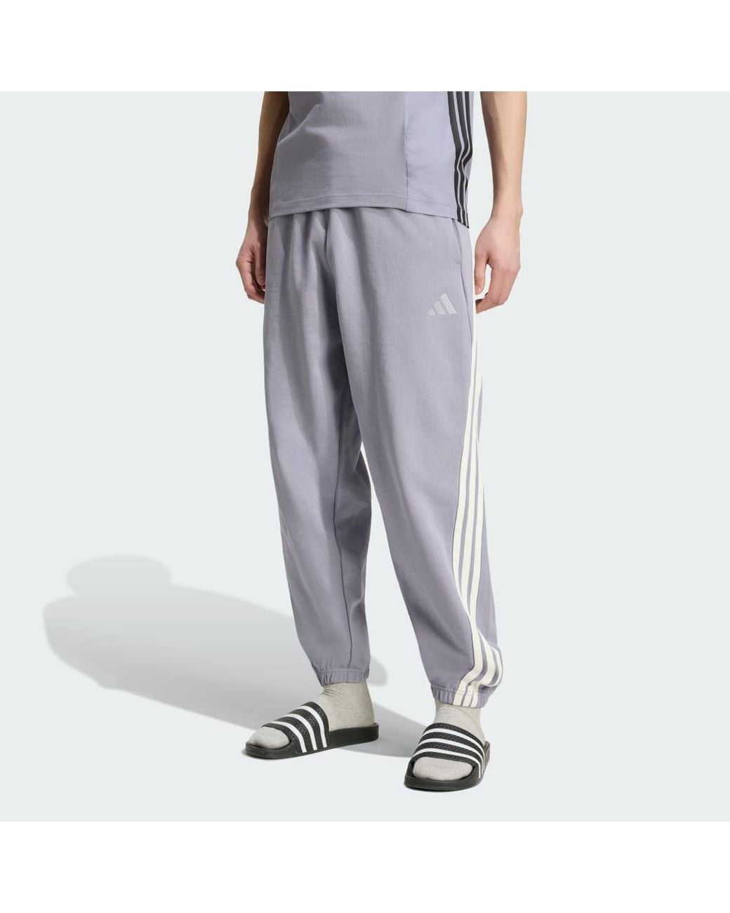 Adidas Gray Kit 3-Stripes Regular Cuffed Joggers for men