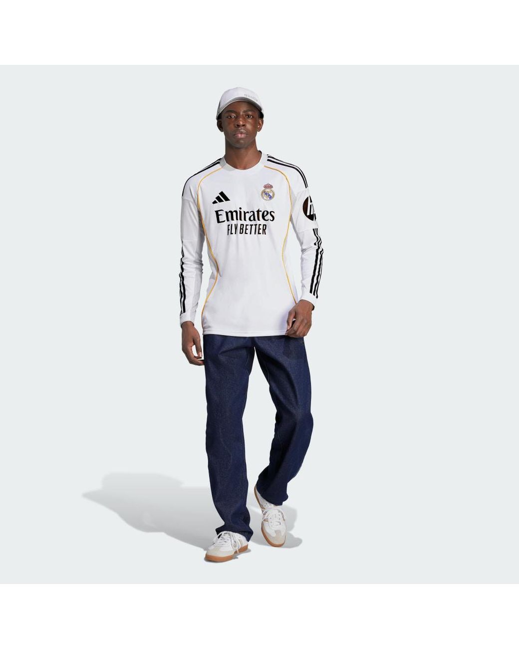 Adidas White Real Madrid 25/26 Long Sleeve Home Jersey for men