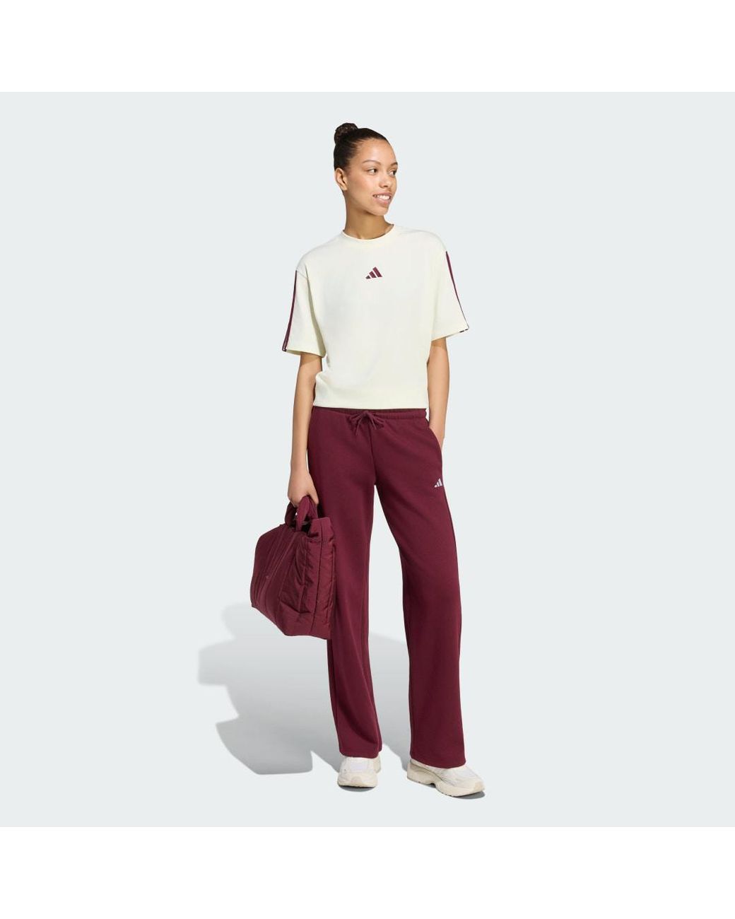 Adidas Red Essentials 3-Stripes Boyfriend T-Shirt