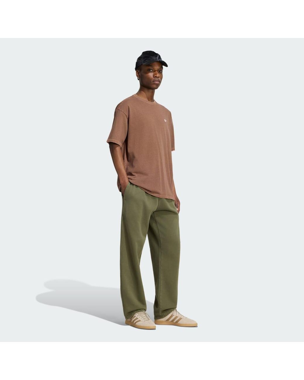 Adidas Brown Trefoil Essentials Washed Loose Dropped Shoulder T-Shirt for men