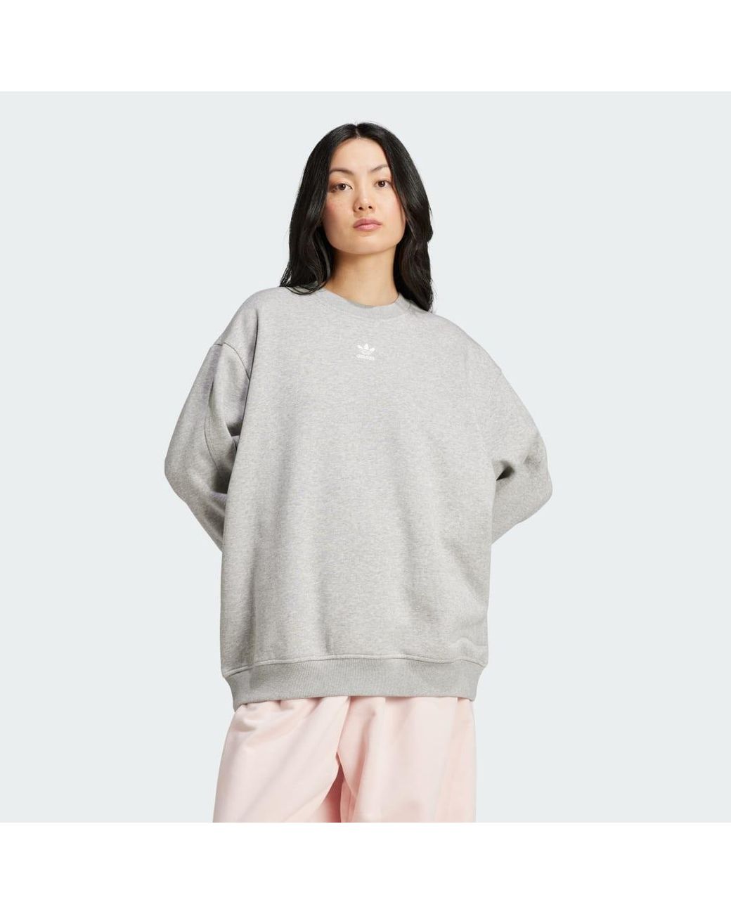 Adidas Gray Essentials Fleece Long Oversized Crew Sweatshirt