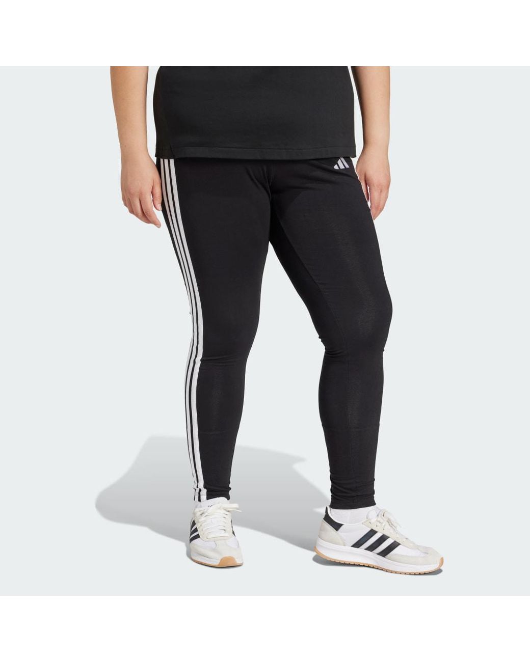Adidas Black Essentials 3-Stripes Cotton Leggings (Plus Size)
