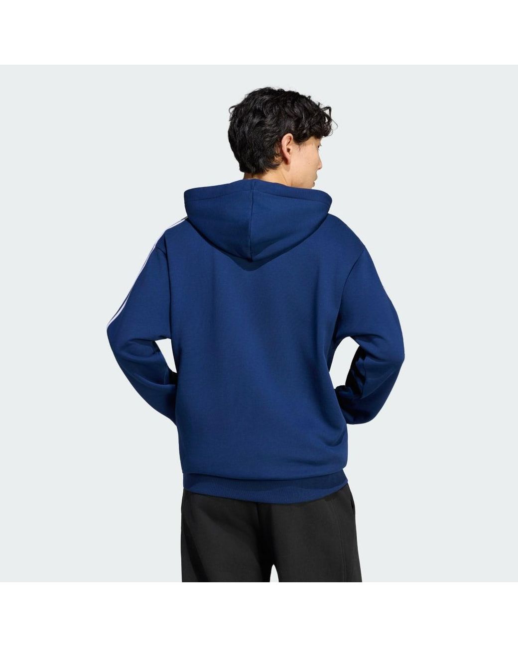 Adidas Blue Essentials 3-Stripes French Terry Full-Zip Hoodie for men