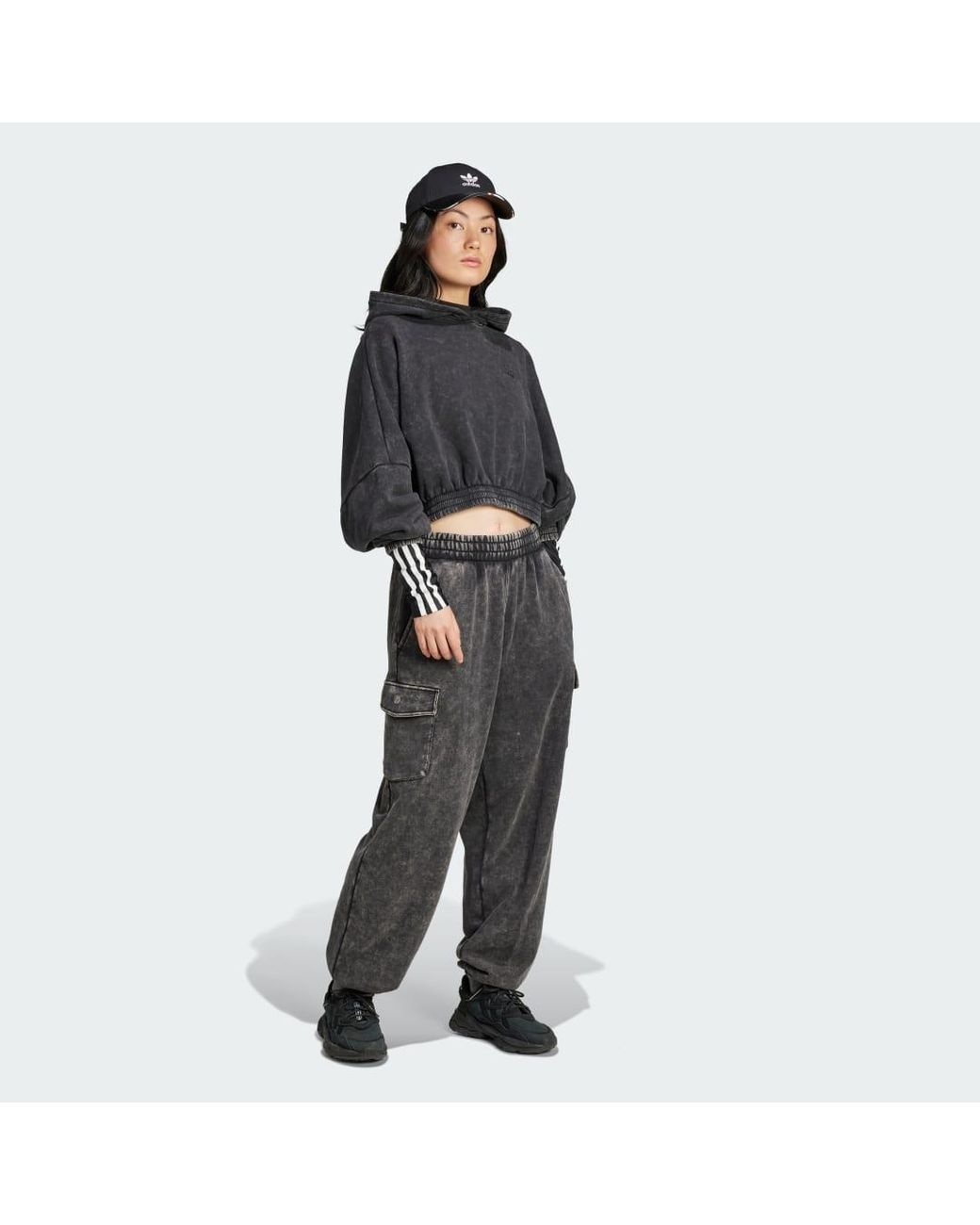 Adidas Black Acid-Wash Crop Hoodie