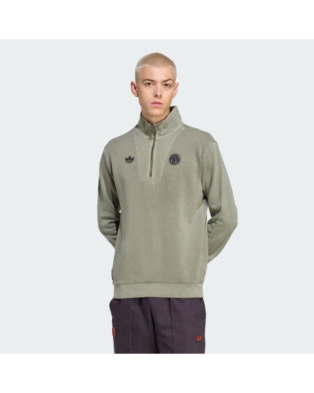 Adidas Gray Fc Bayern Terrace Icons Half-Zip Top for men
