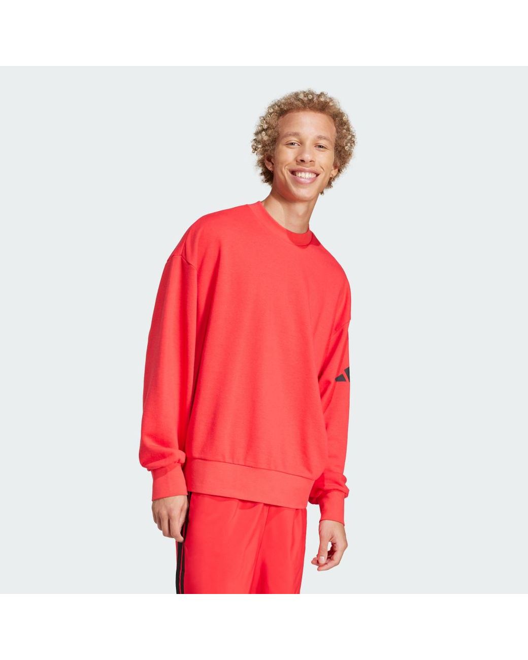Adidas Originals Red Essentials Loose Fit 3 Bar Logo Sweatshirt for men