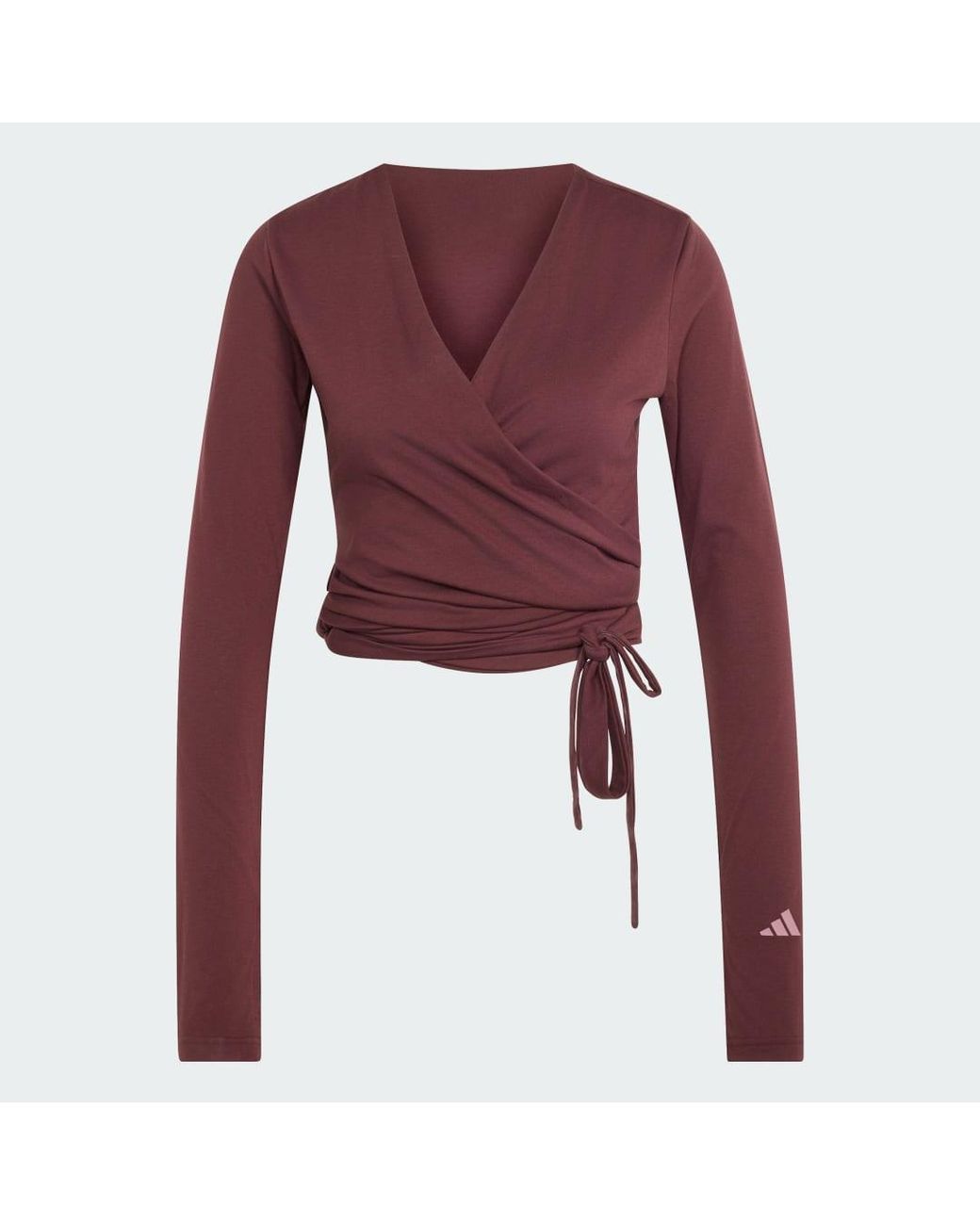 Adidas Originals Red 3-Stripes Studio Soft Ballet Wrap Long-Sleeve Top