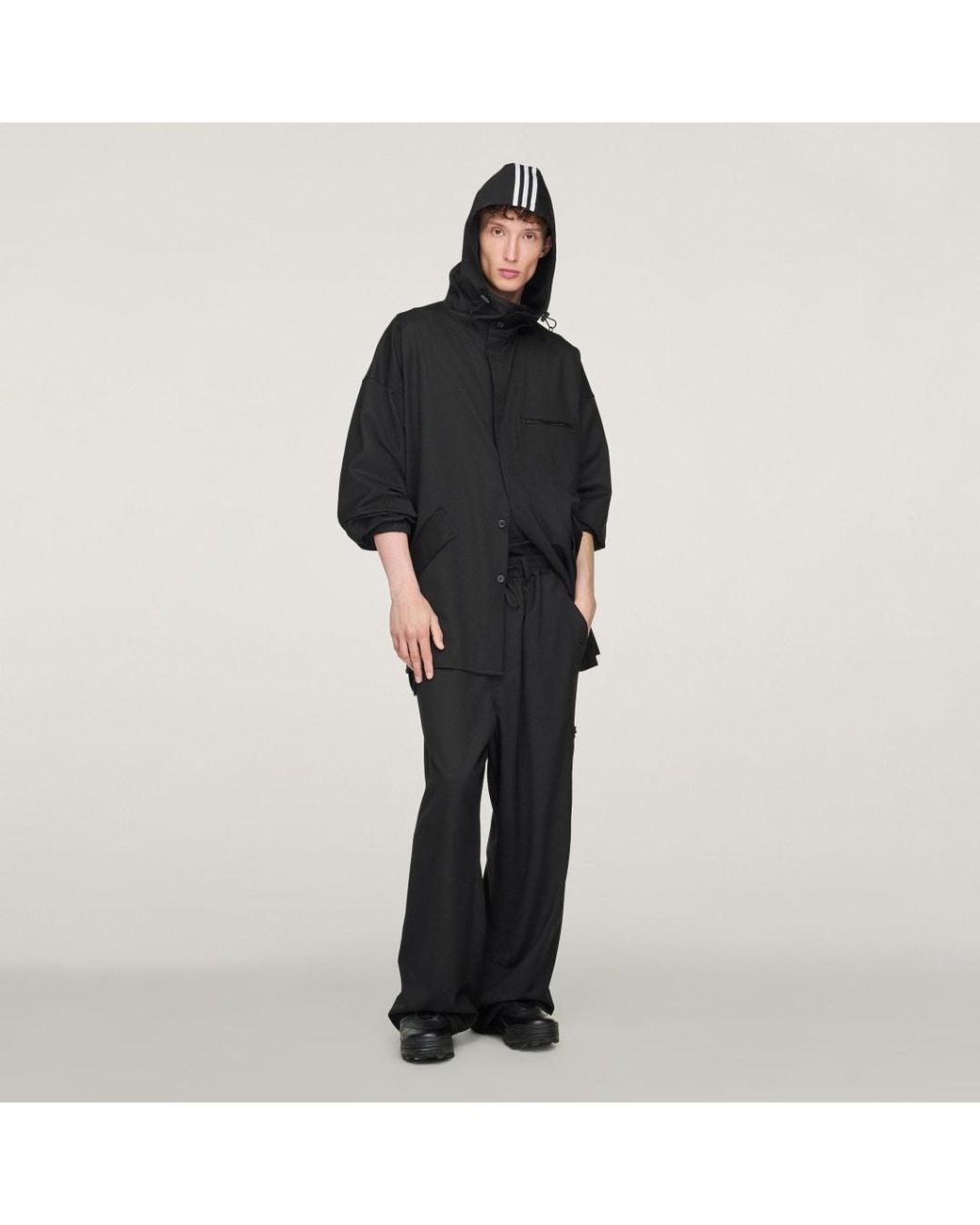 Adidas Black Y-3 Refined Wool Hooded Top 3-Stripes for men