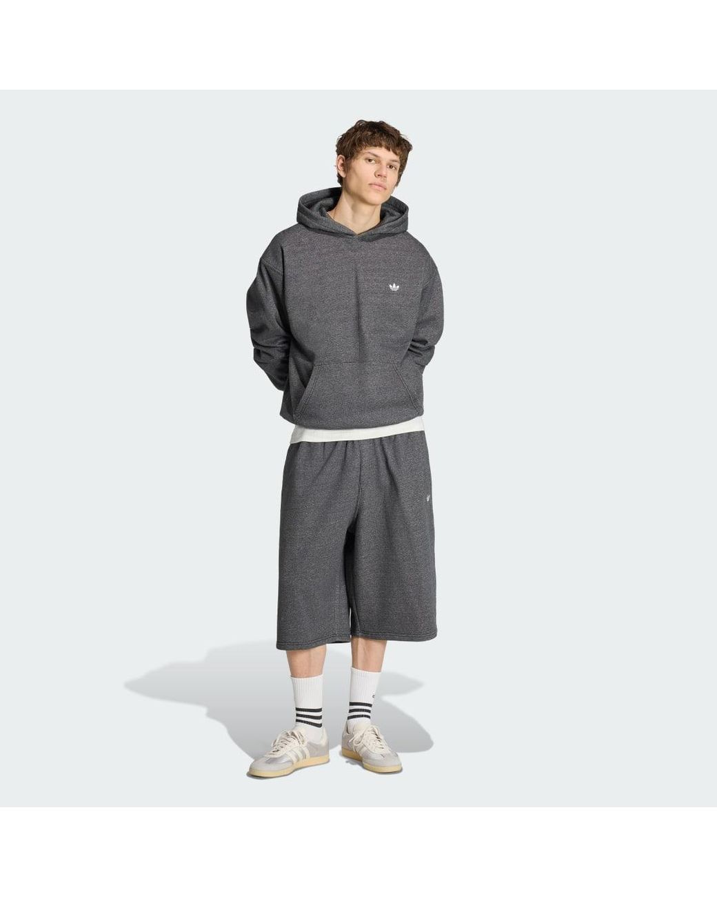 Adidas Gray Trefoil Essentials Melange Loose Hoodie for men