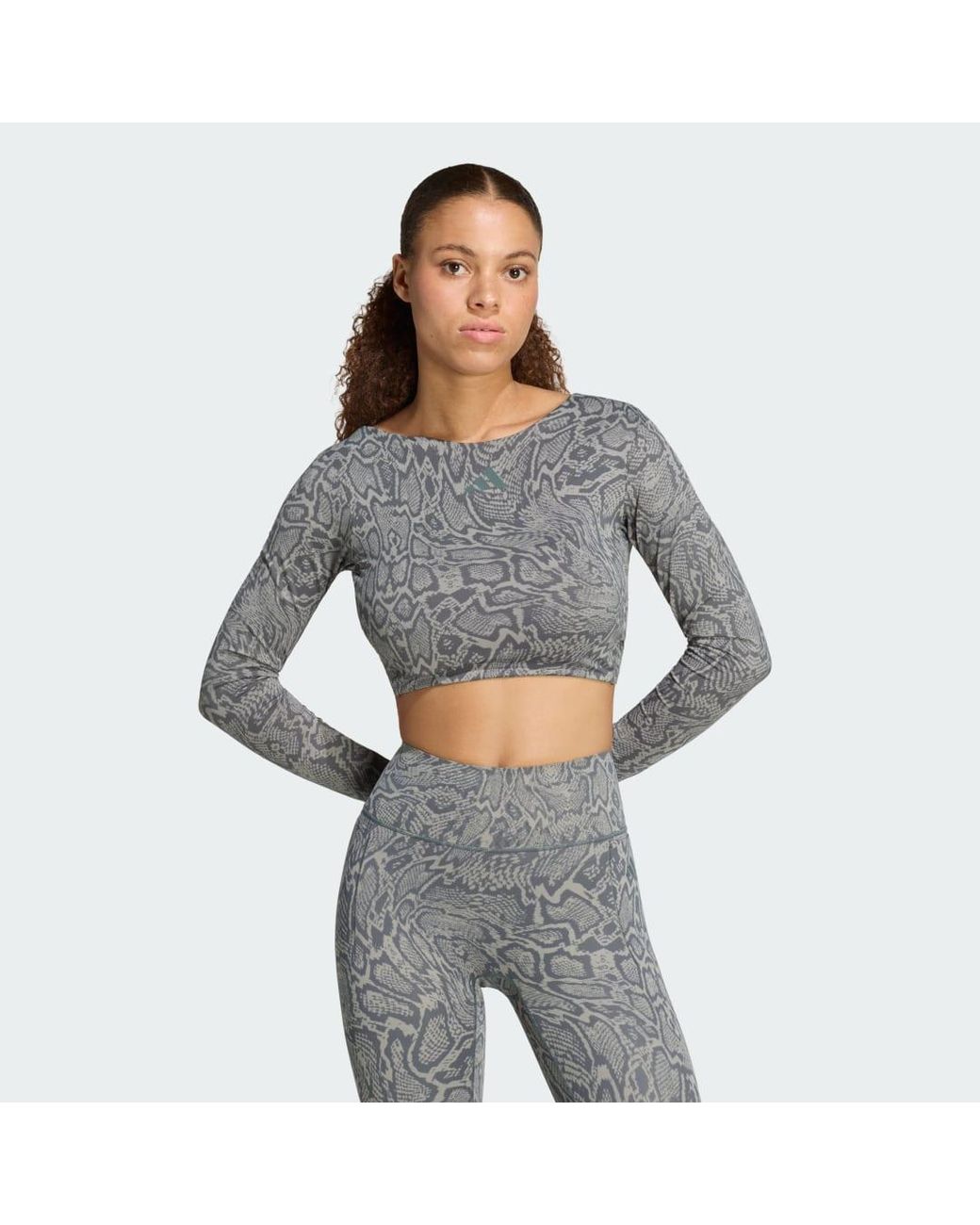 Adidas Gray Primelift Workout Snake Twist Reversible Long Sleeve T-Shirt