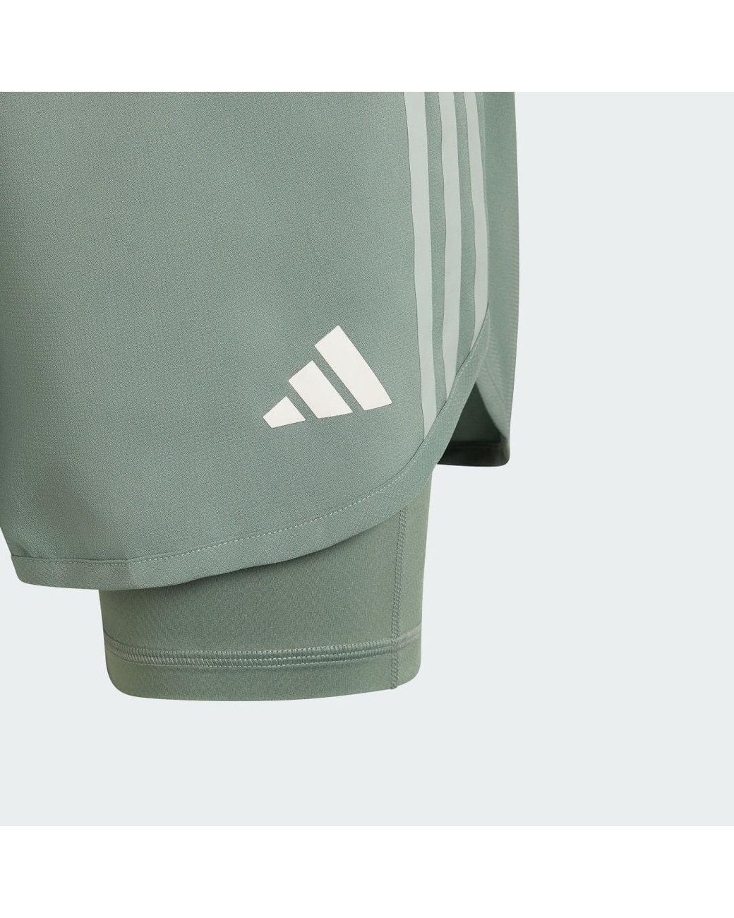 Adidas Originals Green Own The Run 3-Stripes 2-In-1 Shorts for men
