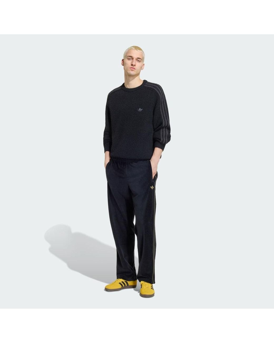 Adidas Blue 3 Stripes Fluffy Knit Crew Sweatshirt for men