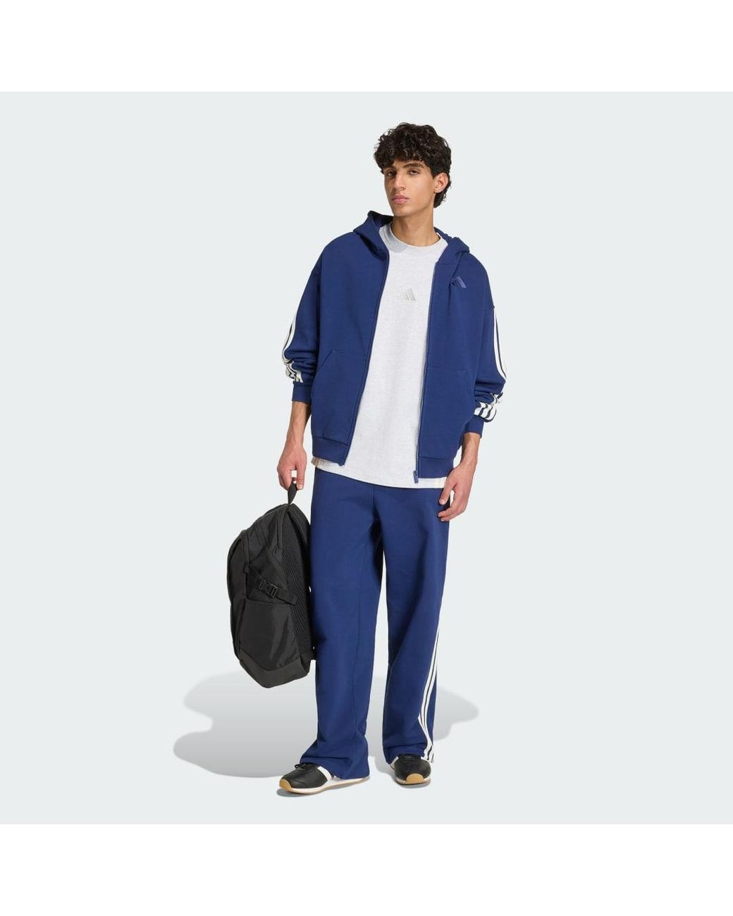 Adidas Blue Kit 3-Stripes Wide Joggers for men