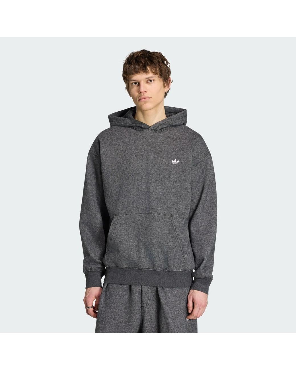 Adidas Gray Trefoil Essentials Melange Loose Hoodie for men