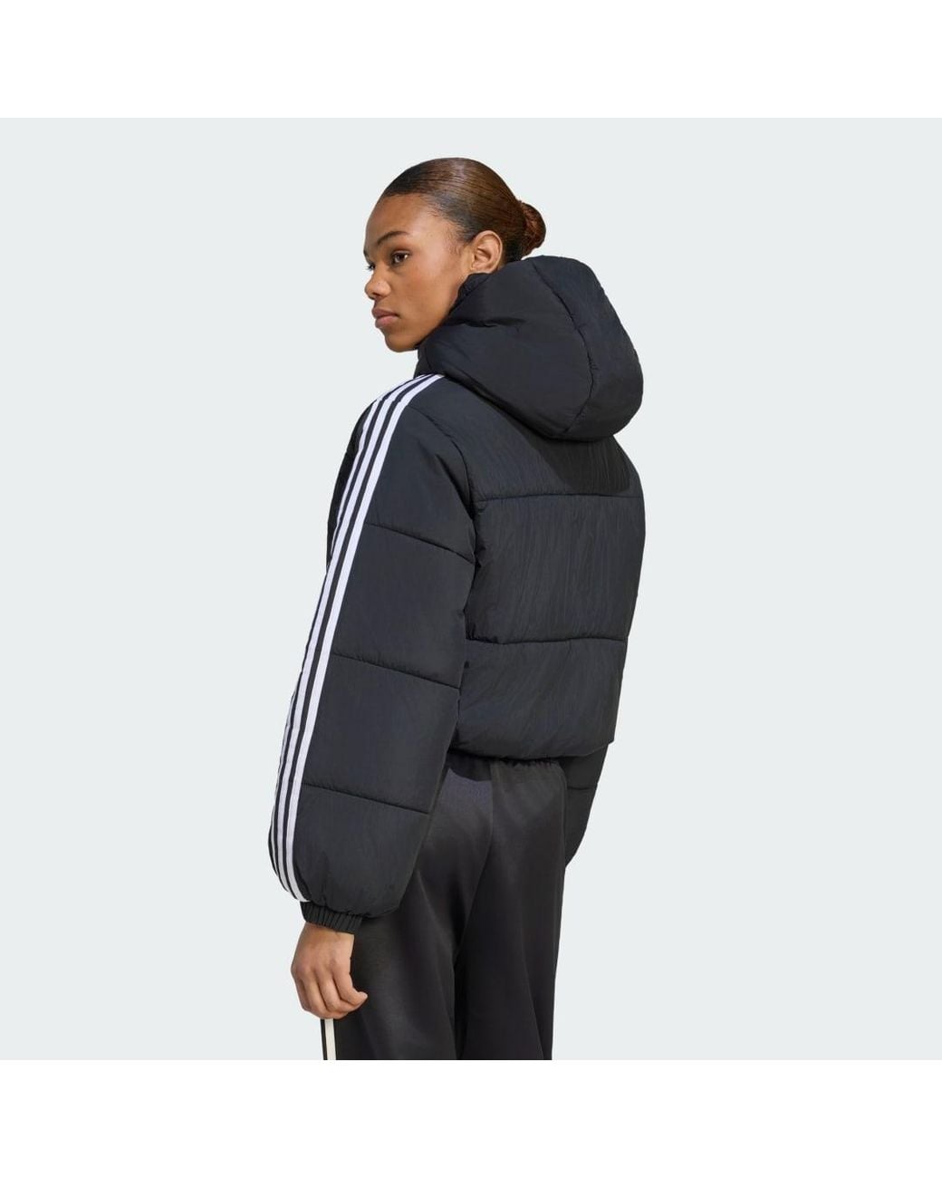 Adidas Blue Adicolor Cropped Hooded Puffer Jacket