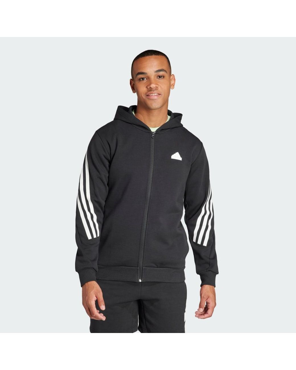 Adidas Black Future Icons 3-Stripes Full Zip Hoodie for men