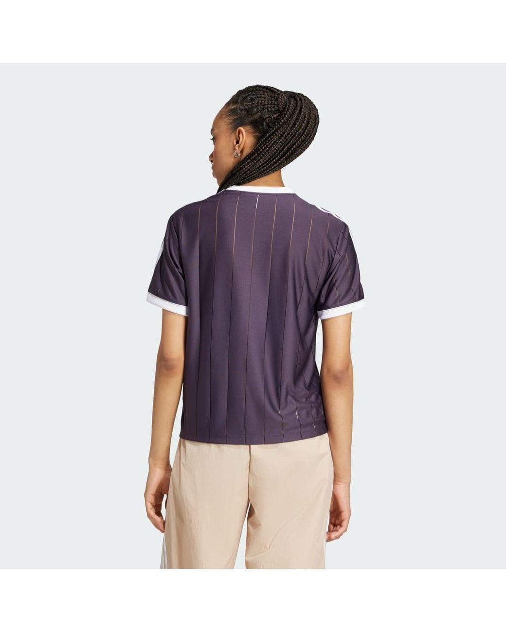 Adidas Blue Adicolor 3-Stripes Pinstripe T-Shirt