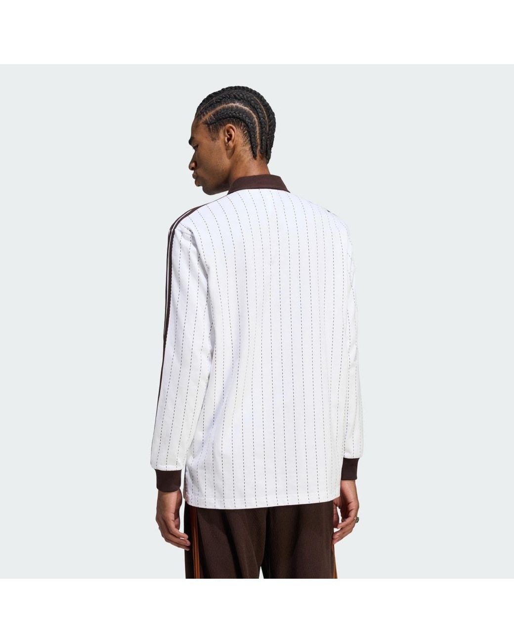 Adidas Originals White Pinstripes Longsleeve Polo Shirt for men