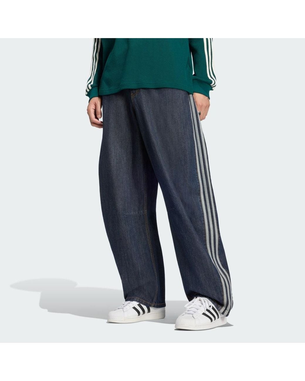 Adidas Blue Winter Club Barrel Leg Denim Jeans for men