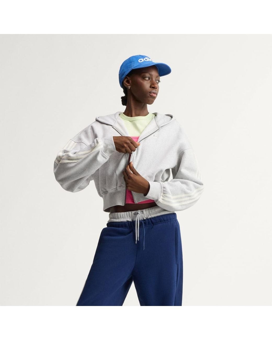Adidas Blue Adisignature 3 Stripes Full Zip Hoodie