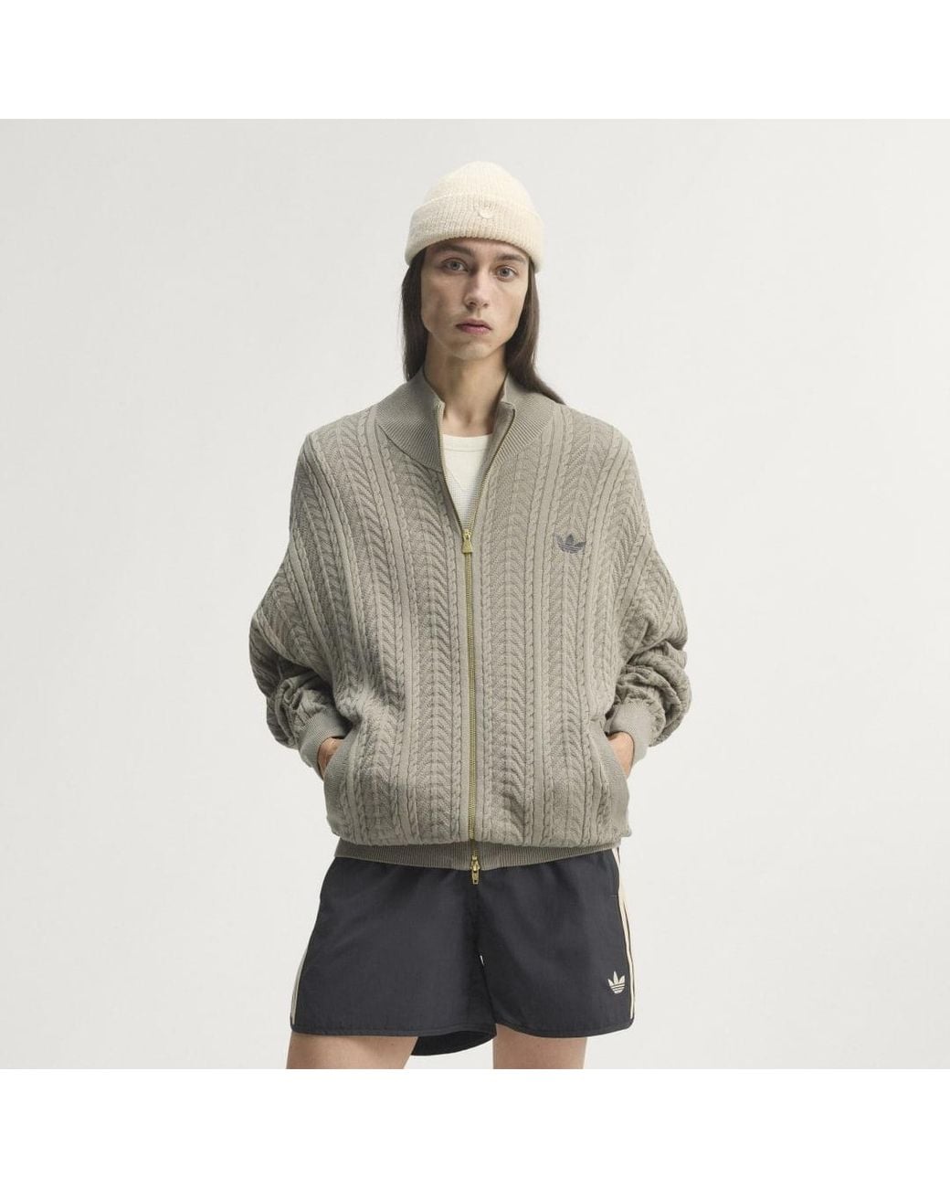 Adidas Gray Firebird Cable Knit Track Top for men