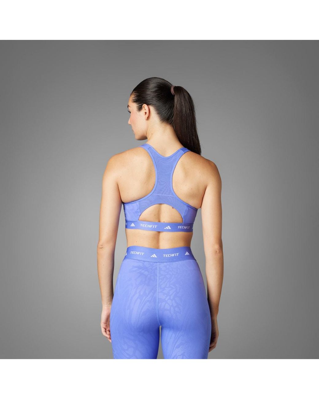 Adidas Blue Techfit Medium-Support High-Neck Print Bra
