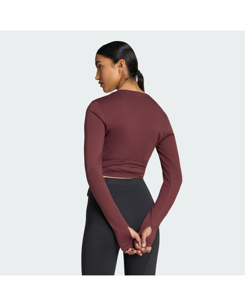 Adidas Originals Red 3-Stripes Studio Soft Ballet Wrap Long-Sleeve Top