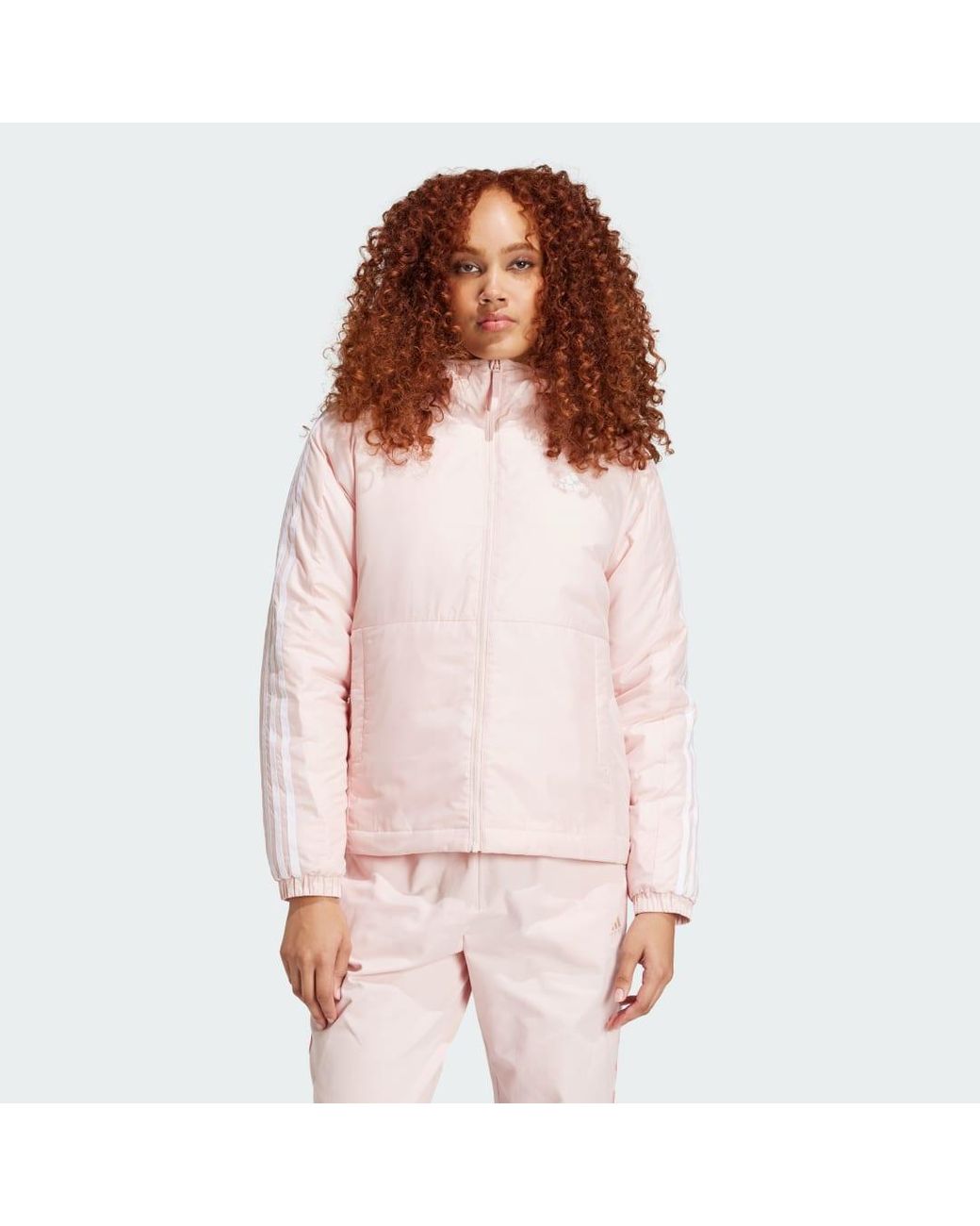 Adidas Pink Essentials 3-Stripes Insulated Hooded Jacket