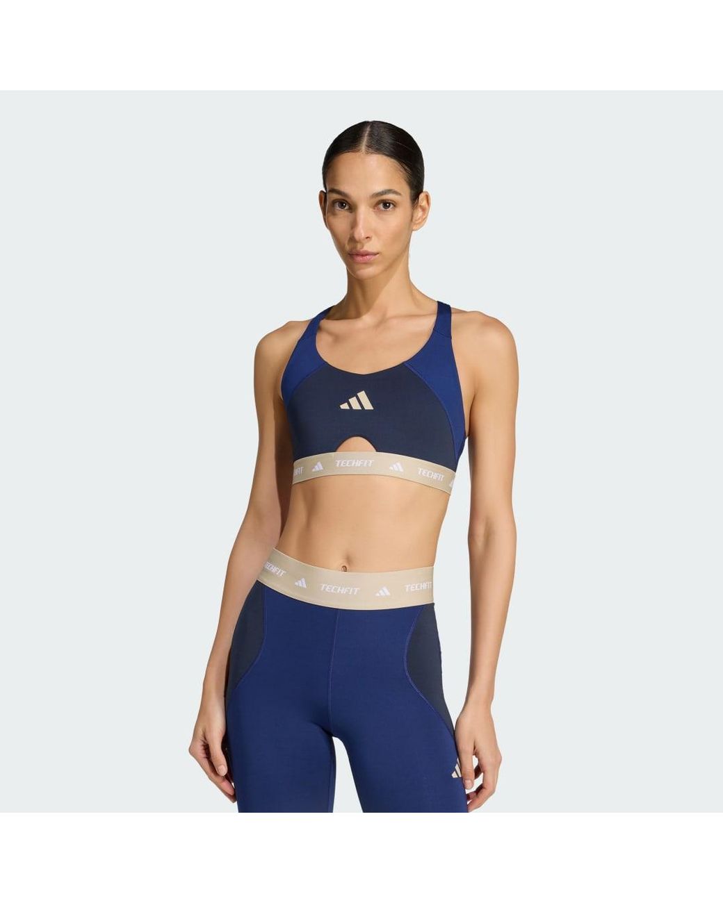 Adidas Blue Techfit Workout Color Block Medium Support Bra